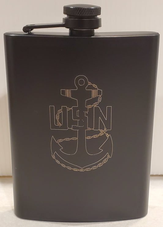 Stainless steel 8 oz hip flask - United States Navy