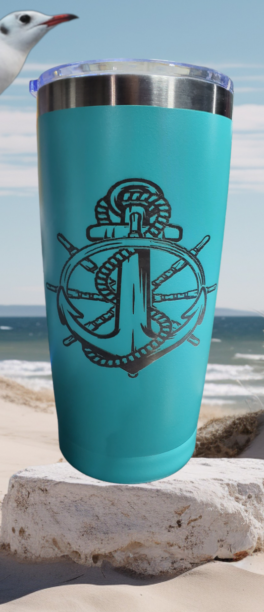 20oz Tumbler Stainless Steel - Nautical Anchor & Wheel.