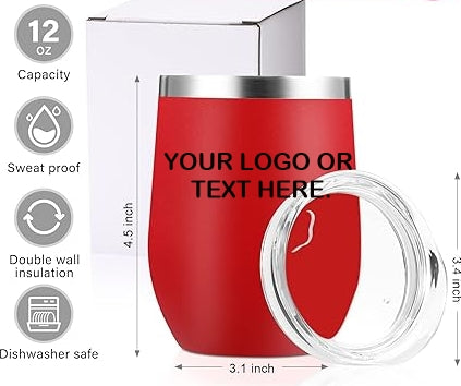 Stainless Steel Wine Tumbler 12oz - Personalize With Your Logo Or Text.