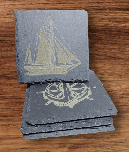 Nautical 4" Laser Engraved Slate Coasters (4-Pack)