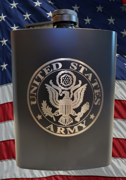 Stainless steel 8 oz hip flask - United States Army